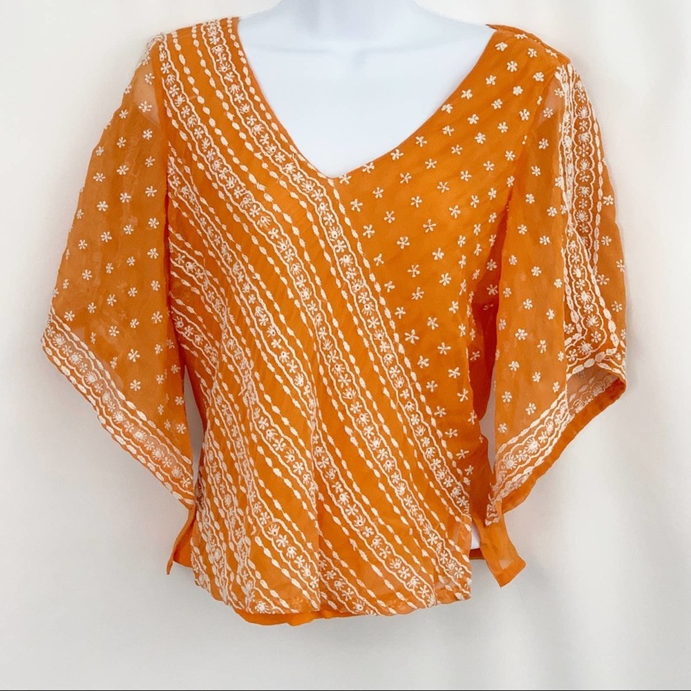 Label Ritu Kumar Orange with White Embroidered Top